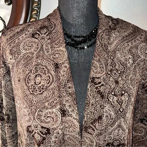 R & M Richards Brown Black Paisley Print Copper Sparkling Evening Jacket